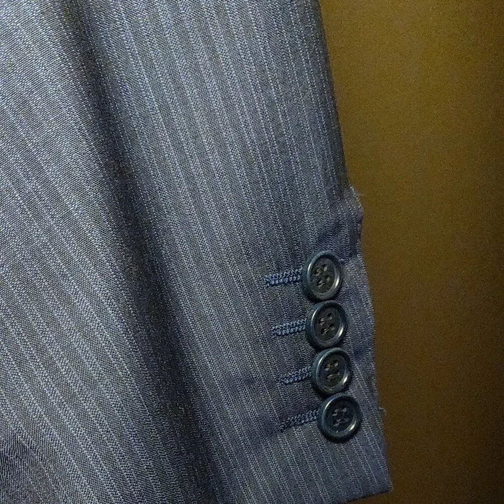 Canali Italian Wool Suit Jacket Blue Pinstripe 3 Button Double Vent 44L
